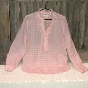J. Crew Popover Women’s PinkCheck Top S Ruffle. Classic Fit. Good Condition